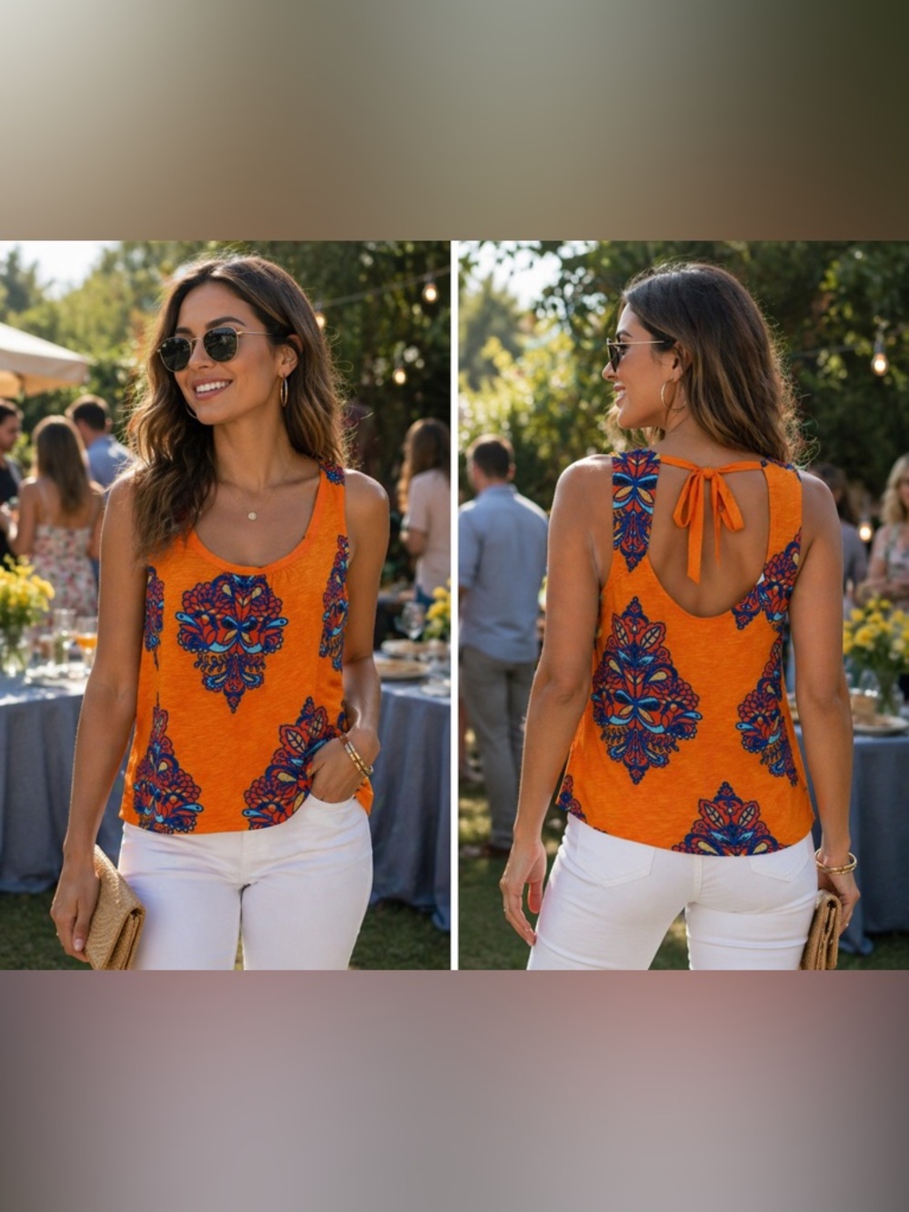 Anthropologie Akemi + Kin orange floral tie up tank top